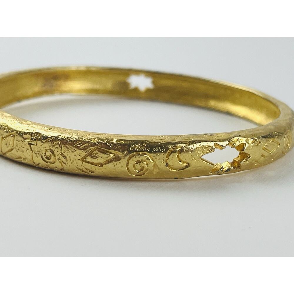 Liz Claiborne Bangle Bracelet Gold Tone Star cut out Etched LCi Moon Spiral Burs - Picture 6 of 11
